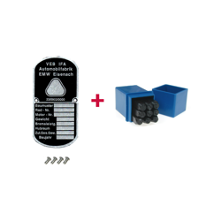 Tabliczki znamionowe, emblematy, naklejki