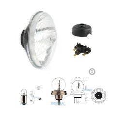 Headlight (curved glass) + sealing cap + socket + bulbs for MZ ETZ, TS