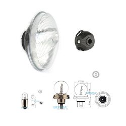 Headlight (domed) + hermetic bulb holder + light bulbs for MZ ETZ, TS