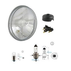 Headlight (flat glass) + socket + sealing cap + bulbs for MZ ETZ, TS