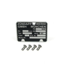 Type plate + notched nail for Zündapp KS175 GS125 ZD ZD20 ZD25 ZD40 ZD50 Bj1970-79