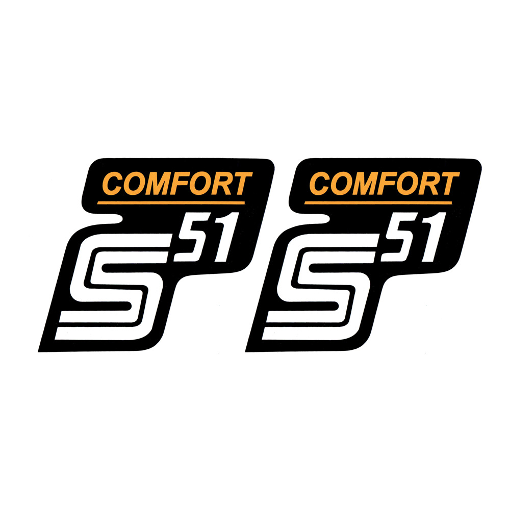 2x sticker for Simson S51 COMFORT yellow-white, 1.Quality UV-resistant new, Ersatzteile für Simson \ S51, S50 \ Nameplates, emblems, stickers  Ersatzteile-Kategorien \ Typenschilder, Embleme, Aufkleber \ Simson