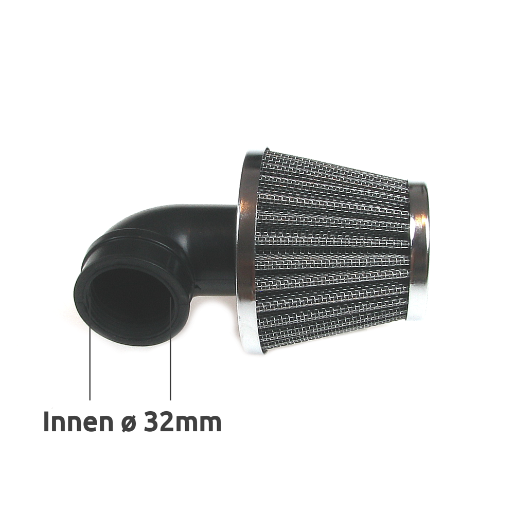 Tuning air filter for Simson S50 S51 S70 S83 KR51 - chrome (90 °, ø32 mm)   Ersatzteile für Simson \ SR50, SR80 \ Vergaser Ersatzteile für Simson \  S51, S50 \