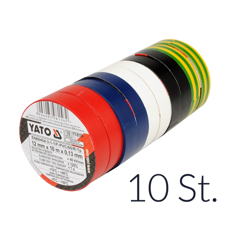 10 pieces of insulating tape 12mm x 10meter Isoband adhesive tape 5x colors electrician