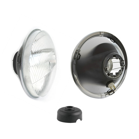 Headlight (curved glass) Bilux + sealing cap for Land Rover Defender