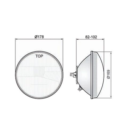 Headlight (curved glass) Bilux + sealing cap for Land Rover Defender