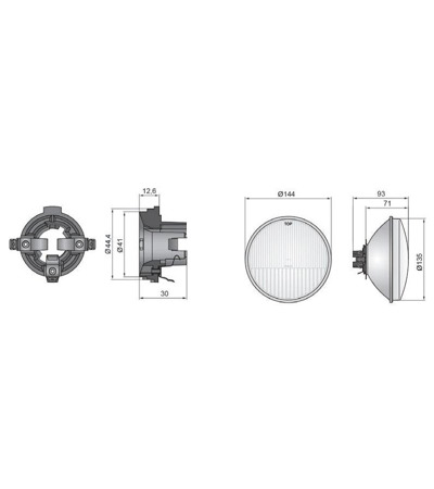 Headlight insert 8706.8 / 1 ø135, Bilux without parking light for Simson KR51 SR4 S51