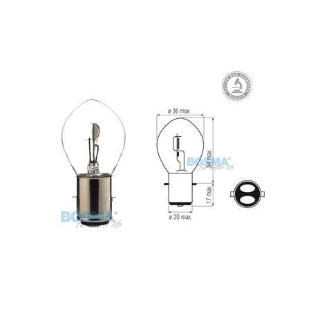 Incandescent light bulb 12V 25 / 25W BA20d Bilux E-mark for Simson MZ Hercules
