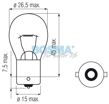 Incandescent light bulb 6V P21W BA15s E-mark (E)