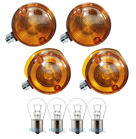 Set 4x indicators (front + rear) + 4x light bulb 6V P21W (E) for Simson S50 S51, MZ