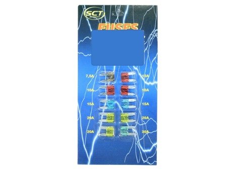 Set of 10 mini car fuses, bottle fuse 7.5 10 15 20 30A for cars