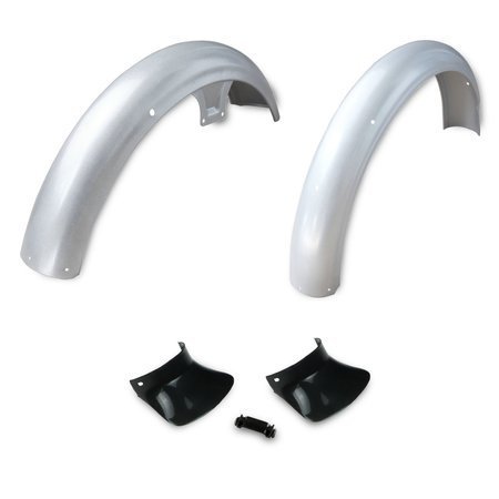 Set of 2x silver mudguards, 2x mud flaps, Bowden cable holder for Simson S51 S50