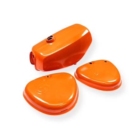 Tank + side cover set (with swirl logo) for Simson S50 S51 - Candy Orange