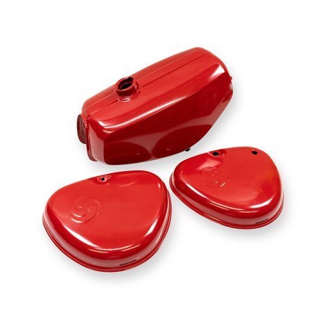 Tank + side cover set (with swirl logo) for Simson S50 S51 - carmine red