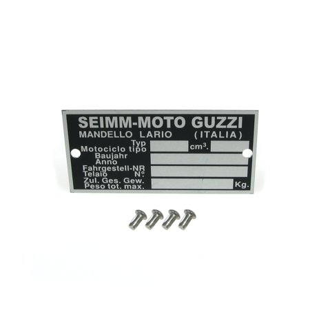 Type plate Blanco with 4x grooved nails for MOTO GUZZI &quot;Seimm-Moto Guzzi&quot;