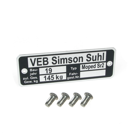 Type plate for Simson SR2 with 4x grooved nails