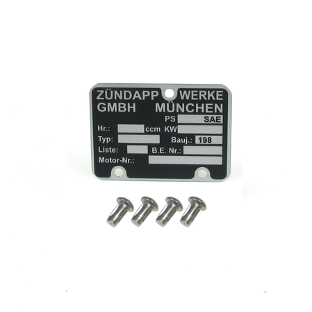 Type plate + notched nail for Zündapp TS R50 RS50 ZL25 ZX25 ZE40 Bj. 198x