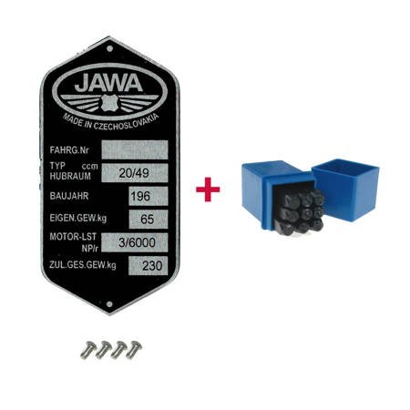 Type plate + punch number set 4mm + with 4 x grooved nails for Jawa 50 type 20