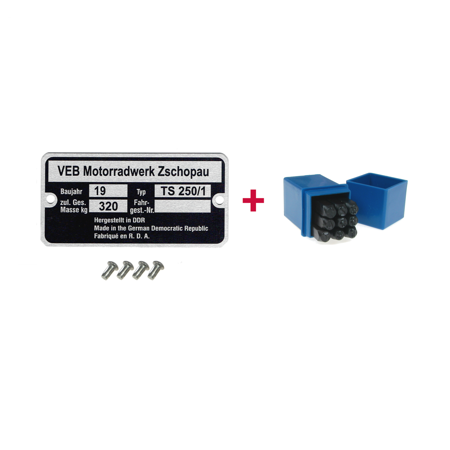 Type plate + punch numbers + grooved nail for MZ TS250 / 1