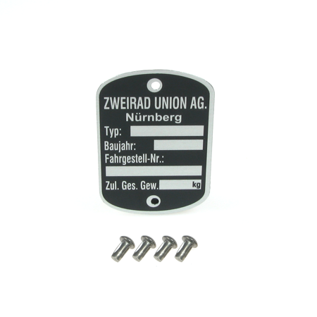 Type plate with 4 x grooved nails for DKW, Victoria, Express, Zweirad Union mopeds