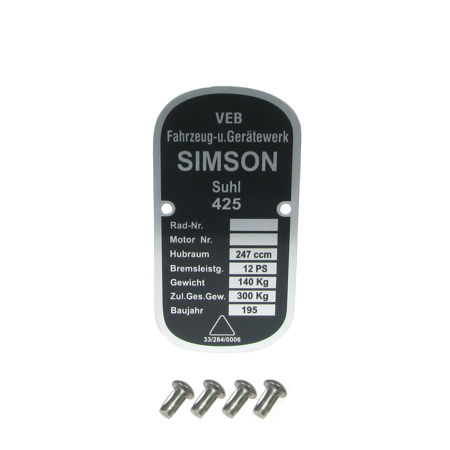 Type plate with 4 x grooved nails for Simson 425 AWO tours