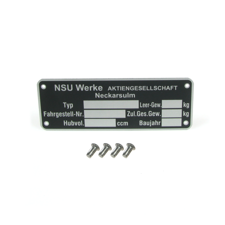 Type plate with 4x notched nails for NSU Werke Aktiengesellschaft Neckarsulm | square