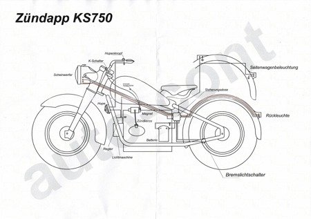 Wiring harness with cotton + circuit diagram for Zündapp KS 750