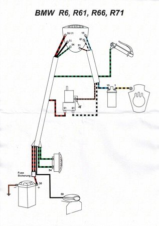 Wiring harness with cotton + wiring diagram for BMW R6 R61 R66 R71