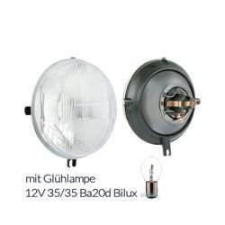 Scheinwerfereinsatz + Glühlampe 12V 35/35W für Simson SR50 SR80 E-Prüfzeichen