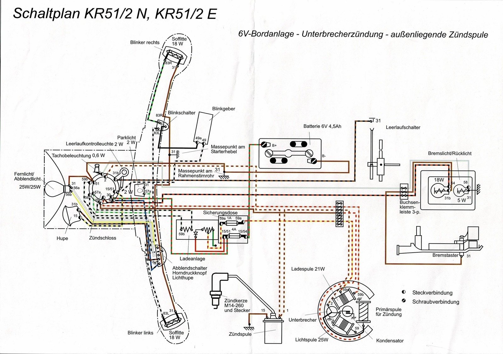 KR51/2 mit Schaltplan Kabelsatz für Simson Schwalbe KR51/1 Kabelbaum 