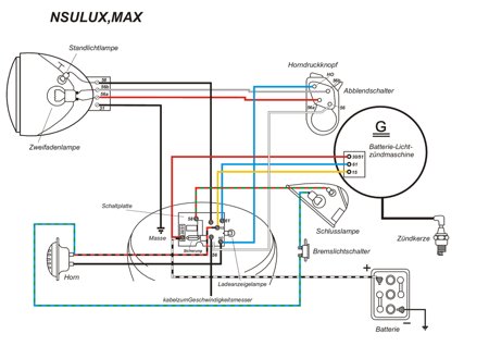 Kabelbaum für NSU Max Supermax Standard Lux (mit farbigem Schaltplan)