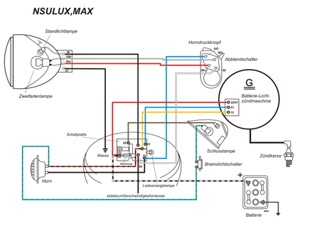 Kabelbaum für NSU Max Supermax Standard Lux (mit farbigen Schaltplan)