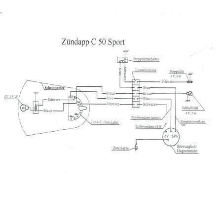 Kabelbaum für Zündapp C 50 Sport Typ 517 | mit farbigem Schaltplan