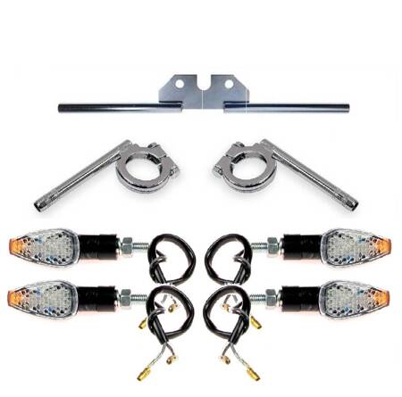 SET Blinkerträger + Blinker LED Spitz Form Karbon 12V für Simson S50 S51 - chrom