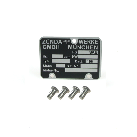 Typenschild + Kerbnagel für Zündapp TS R50 RS50 ZL25 ZX25 ZE40 Bj. 198x 