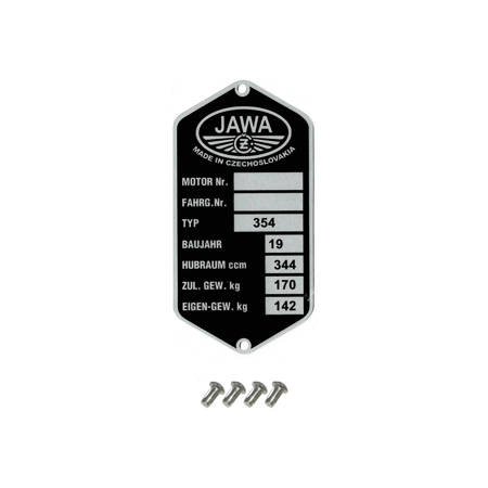 Typenschild mit 4 x Kerbnagel für Jawa 354 Kyvacka