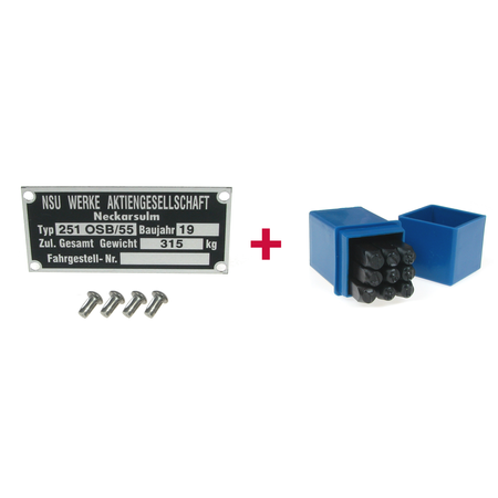 Type Plate + Stamped Numbers + Notch Rivet for NSU MAX 251 OSB/55