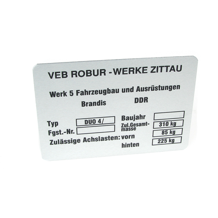 Title: Simson Duo Type Plate 4/4/1 4/2 - New Version
Description: Replacement type/data plate for Simson Duo models 4/4/1 and 4/2
