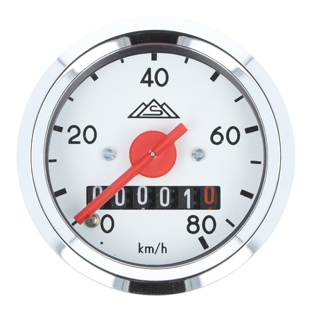 Prędkościomierz ø 48 mm do Simson KR51/SR4-2/SR4-3/SR4-4 - biały, 80 km/h
