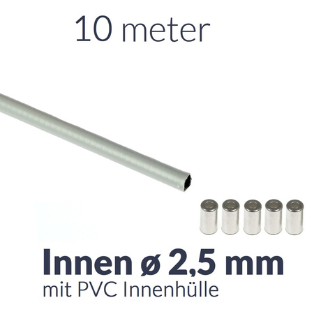 10m Bowden Cable Housing Grey PVC Ø2.5 +5 End Caps for Moped/Bike