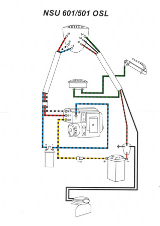 Kabelbaum für NSU OSL 601 mit Schaltplan - Baumwolle