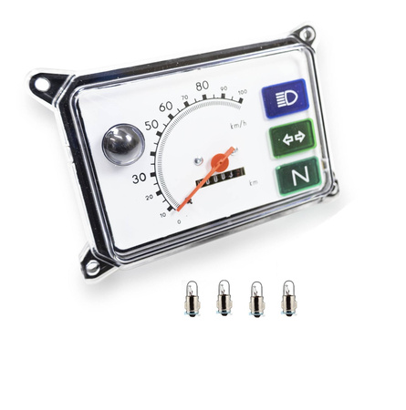 Square Speedometer Instrument + 6V Bulbs for Simson SR50/SR80 - White