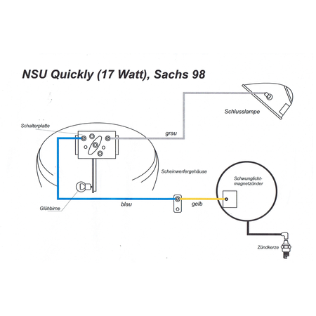 Cable harness for NSU Quickly N, S, L | with colored wiring diagram - black