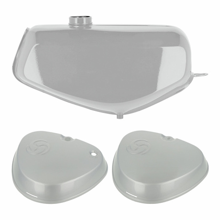SET silberner Kraftstoffbehälter für Simson S51, S70 — eckige Seitendeckel