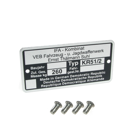 Typenschild mit 4 x Kerbnagel für Simson KR51/2 Schwalbe