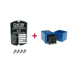 Tabliczka znamionowa + wybite numery + gwóźdź karbowany dla DKW Auto Union Zschopau