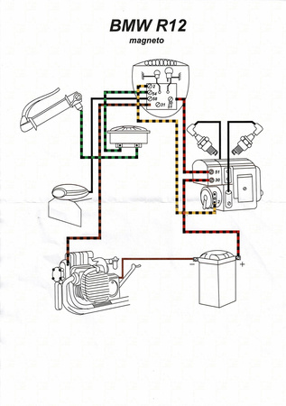 Wiring harness with cotton + wiring diagram for BMW R12 magneto ignition