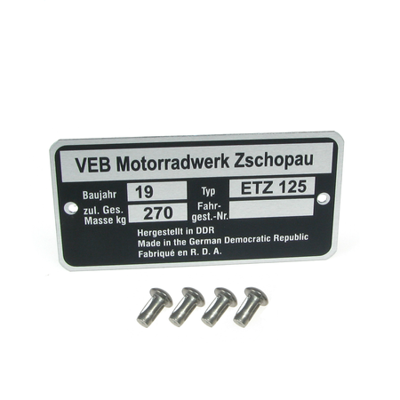 MZ ETZ125 type plate with 4 mounting nails