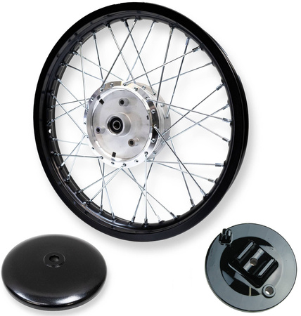 16" ALU Spoked Wheel & Brake Cover for Simson S50/S51/S70/KR51/SR4 - Black