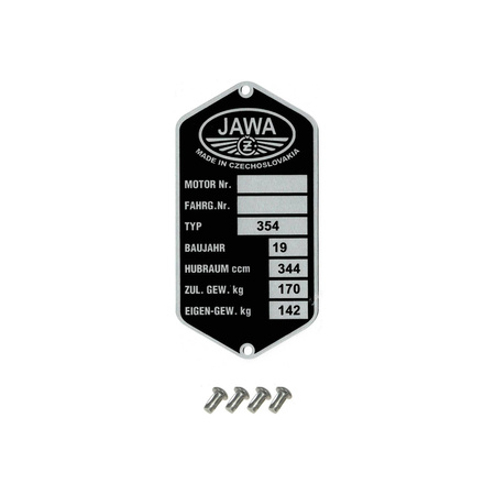 Jawa 354 Kyvacka Type Plate with 4 Mounting Rivets